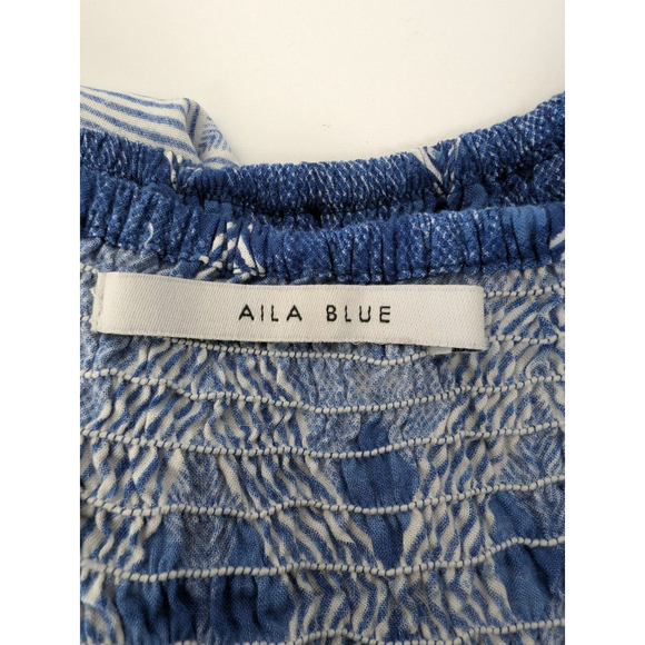 Anthropologie Aila Blue Smocked Ruffle Maxi Dress Navy Blue Ikat Geometric S - Picture 6 of 11